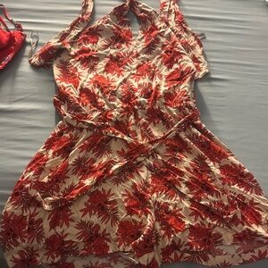 Floral Red and Cream Women's Dress